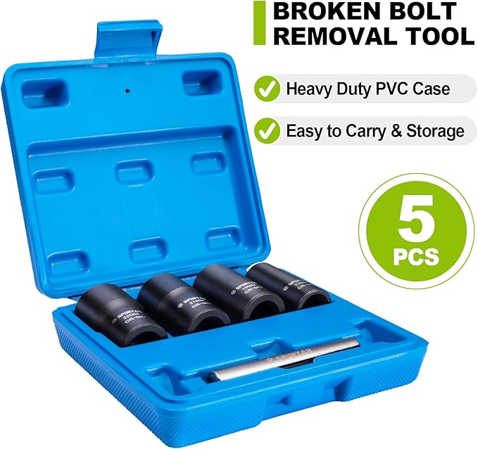 Spurtar 5 Pcs Lug Nut Removal Tool, 1/2 inch Drive Lug Nut Extractor Set Bolt Extractor Kit for Removing Damaged, Rounded, Rusted Bolts Nuts - 17mm,19mm,21mm,22mm