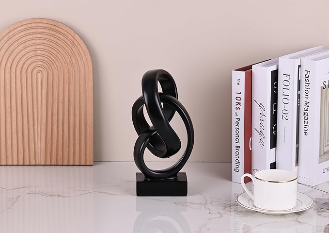 Modern Abstract Knot Sculpture, Artistic Mobius Inspired Resin Decor, Elegant Home and Office Decor, Perfect for Shelves, Desktops, and Mantles, Ideal Gift for Birthdays, Housewarmings (Black)