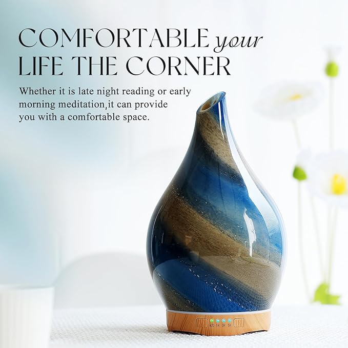 Porseme 280ml Essential Oil Diffuser Glass Color Changing Aroma Air Diffusers Aromatherapy Ultrasonic Cool Mist Humidifier 7 Running Hours Waterless Auto-Off for Sleeping, Yoga, Office, Spa (Galaxy)