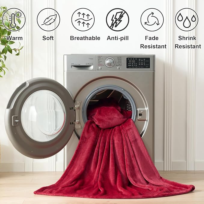 Hansleep King Red Fleece Blanket, Soft Flannel Bed Blanket | Fuzzy Cozy Blanket 90x108 Inches, Multi-use for Bed, Sofa, Couch, Travel, Camping, All Season Warm Lightweight Cover