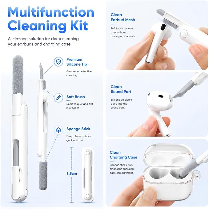 for AirPods 4th Generation Case Cover 2024, Military-Grade Shockproof, Soft TPU Highly Transparent Anti-Yellowing for AirPods 4 Case with Cleaning Kit & Cute Round Buckle, Clear White