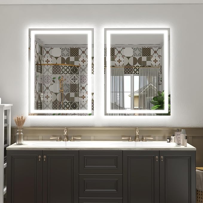 40 x 36 LED Bathroom Mirror for Wall, Lighted Vanity Mirror, Dimmable, Anti-Fog, Shatter-Proof, ETL Listed (Front Lights + Backlit)