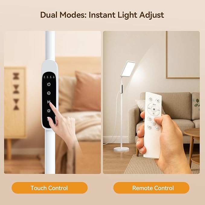12,000 Lux Light Therapy Lamp, Full Spectrum Sunlight Lamp, UV-Free Sun Lamp with Remote Control/4 Color Temp/5 Brightness/4 Timer, 3 Height Adjustable Floor Lamp for Home Office, Living Room, Bedroom