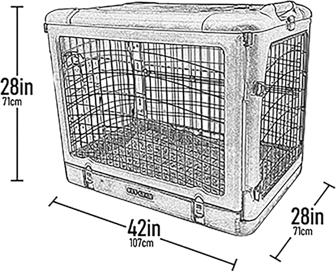 Pet Gear “The Other Door” 4 Door Steel Crate for Dogs/Cats with Garage-Style Door, Includes Plush Bed + Travel Bag, No Tools Required, Beige, 42 Inch