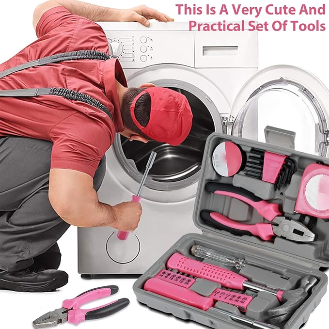 48pcs Small Tool Kit, Pink Mini Tool Kit for Women, Multi-Purpose Home Hand Tool Set with Case, Basic Household Tool Kit for College, Dorm, Office, Garage