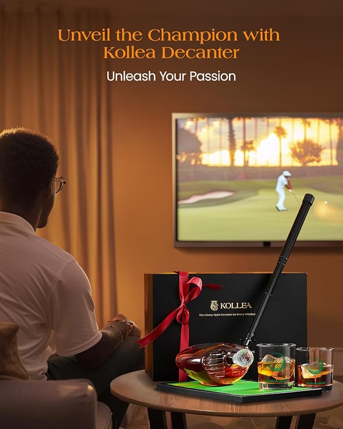 Golf Gifts for Men Dad, Kollea Golf Club Whiskey Decanter with Shot Glasses, Liquor Decanter Set for Men Husband Coaches Golfers, Cool Birthday Gifts for Brother Guys