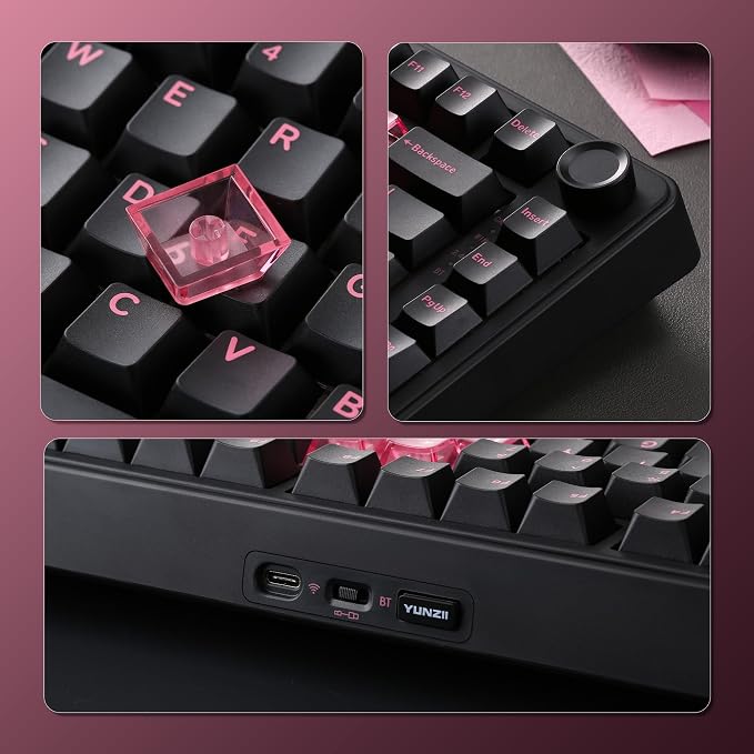 YUNZII B75 PRO 75% Wireless Mechanical Keyboard (Black Heart, MilkV2) | Hot Swap Keyboard with Knob, Gasket Mount, Creamy Pre-lubed Switch for Smooth Typing, BT/USB-C/2.4G, for Gaming