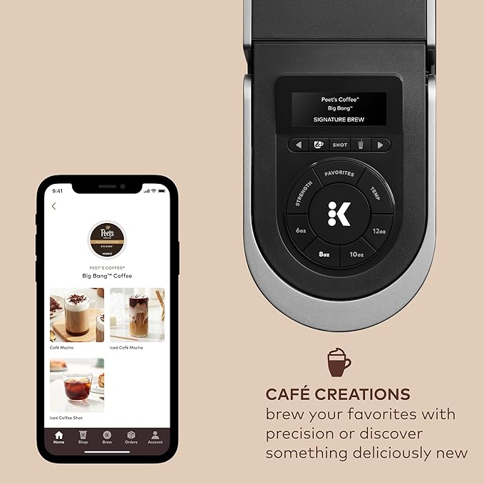 Keurig K-Café SMART Single Serve Coffee Maker with WiFi Compatibility, Latte and Cappuccino Machine with Built-In Frother, 6 Brew Sizes, Black | WIFI Brewid Smart Brewing, Built-in Milk Frother for Lattes and Cappuccinos, 6 Brew Sizes, K-Cup Pod Compat...