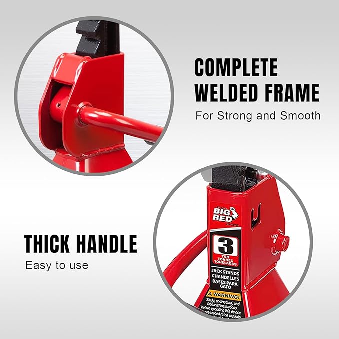 Big RED 3 Ton (6,600 LBs) Jack Stands, with Adjustable Lock Car Jack Stand, Fit for Vehicle, Red, 2 Pack