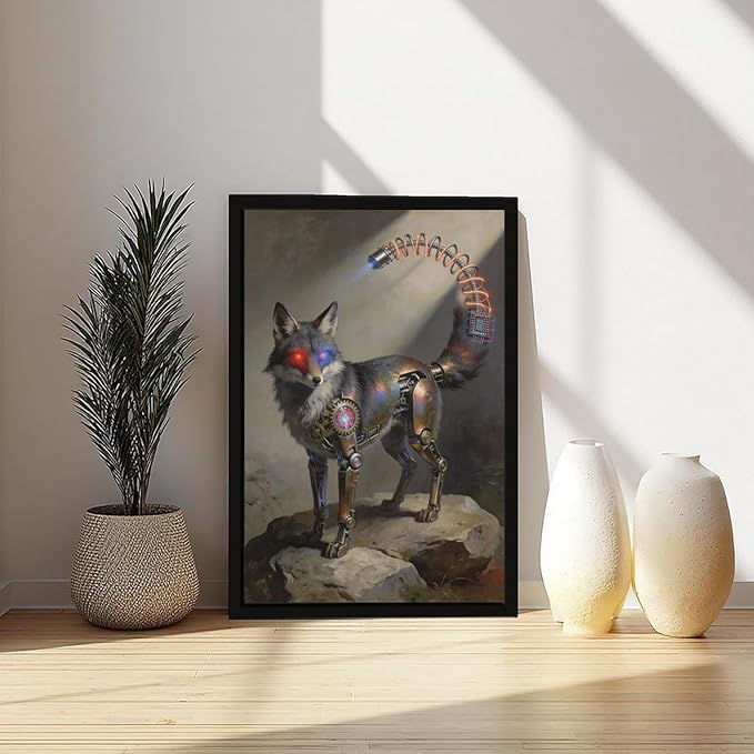Framed Steampunk Fantasy Wall Art for Modern Living Room TV Wall Futuristic Industrial Style Decor Statement Artwork 16x24in