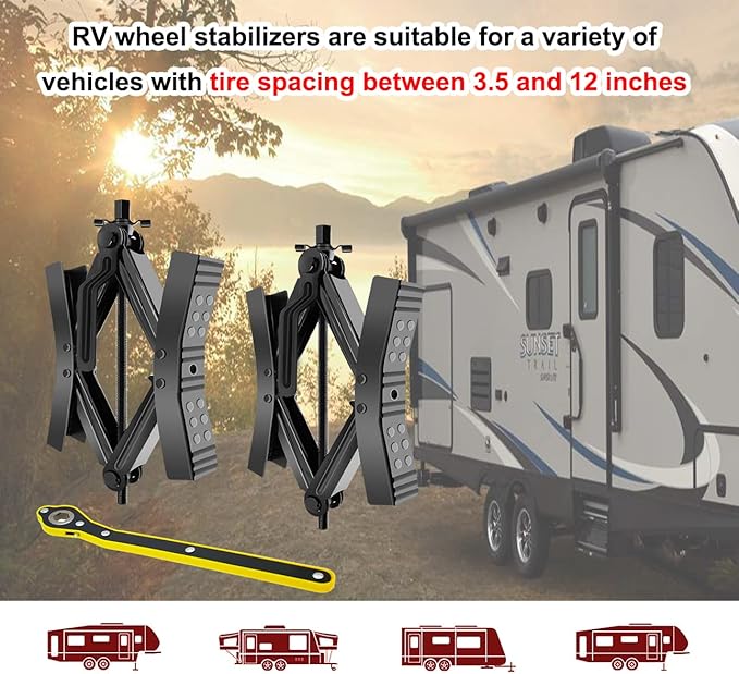2Pcs Camper Wheel Chock Stabilizer for RV Travel Trailer, Heavy Duty RV Tire Scissor Locking X Shaped Chock Accessories with Wrench