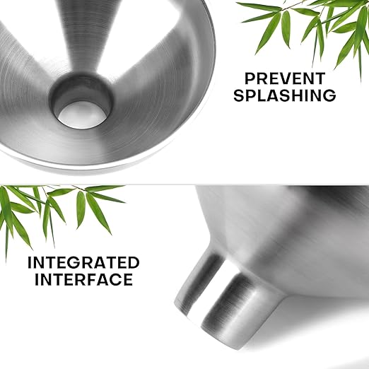 Serinar 2-Piece Stainless Steel Kitchen Funnel Set with 1-Inch and 0.5-Inch Ports for Transferring and Filling Liquids, Coffee Beans, Spice Blends, and Powders Easy to Clean!