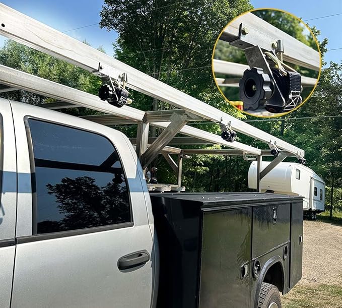 Mytee Products 2 Pk 1-1/2" x 7' Ladder Rack Ratchet Tie-Down Straps (Pair) Square Tube Mount, 304 Stainless Steel