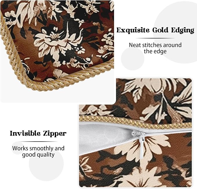 Vintage Brown Cream Floral Velvet Pillow Covers 20x20 Inch Tapestry Neutral Flowers Throw Pillows for Couch Cushion Covers Pillowcase Boho Farmhouse Pillow Cases for Sofa Bed Bedroom