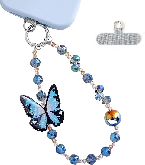 Phone Charm with Beaded Crystals, Anti-Theft Phone Strap, Hands-Free & Detachable Cellphone Lanyard, Cellphone Chain Wristlet with Tether Tab