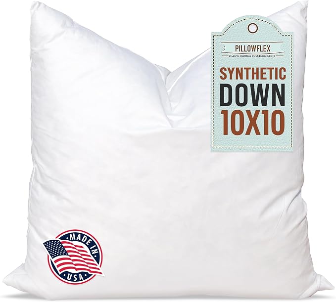 Pillowflex Synthetic Down Pillow Insert 10x10 in - Karate Chop Pillow | Small Square Sham Form, Plush Polyester Cotton Blend, Cloud-Like Comfort, Clump-Resistant Fill, Smooth Elegant Finish
