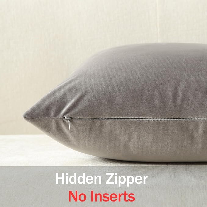 Lumbar Pillow Covers 12x20 Light-Grey: Pack of 2 Cozy Soft Velvet Rectangular Modern Luxury Decorative Throw Pillow Cases for Sofa Couch Living Room Bed Home Decor
