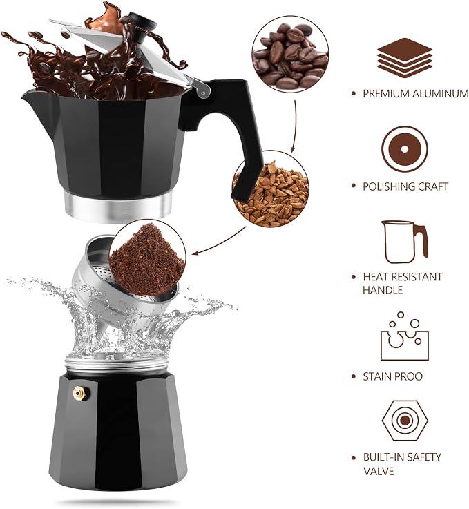wedrink 3 Cup Stovetop Espresso Maker Aluminium Moka Pot Percolator (150ml)