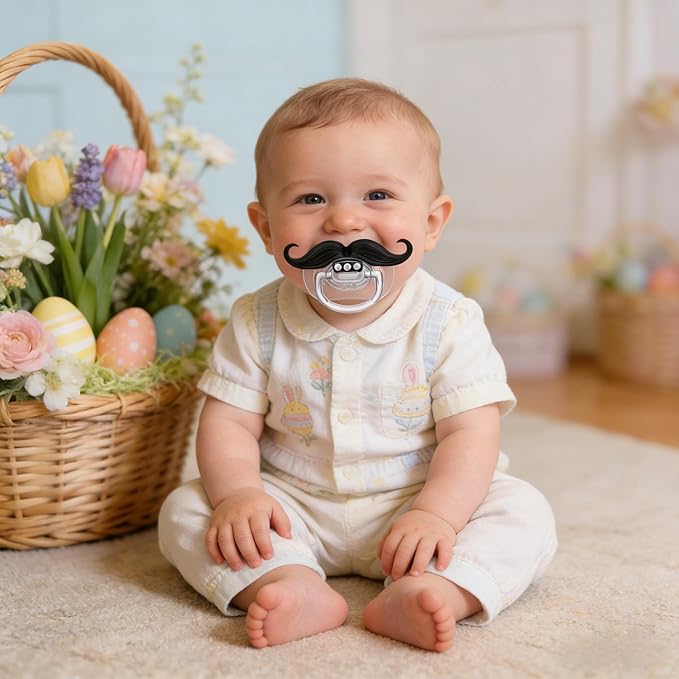Funny Baby Pacifiers,Mustache Pacifiers 0-18 Months for Babies,Mustache Binky,Gift for Newborns,Infants,Toddlers,Baby Boys,BPA Free(Mustache Pacifiers)