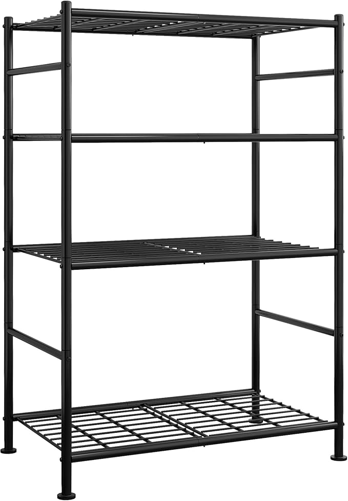 Sakugi Storage Shelves - 4 Tier Shelf Organizer, Heavy Duty Garage Shelving Unit with Leveling Feet, Stable Metal Shelves Organizer for Pantry, Kitchen and Closet, 33.0" W x 12.6" D x 57.2" H, Black