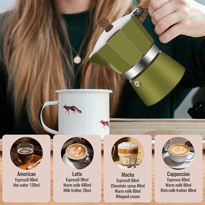 9 Cup Aluminum Moka Pot Classic Stovetop Espresso Coffee Maker 450ml 15oz Coffeemaker Percolator Mocha Pot Greca Coffee Maker Cafe Makers for Italian and Cuban Café Brewing Green