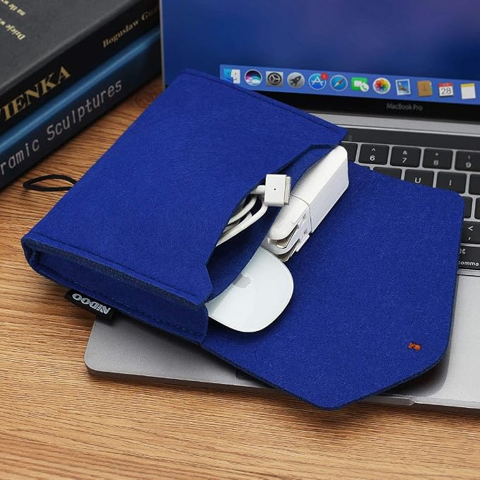 NIDOO Portable Felt Storage Bag, Electronics Accessories Protective Case Pouch for MacBook Power Adapter, Mouse, Cellphone, Cables, SSD, HDD, Power Bank, Portable External Hard Drive, Blue