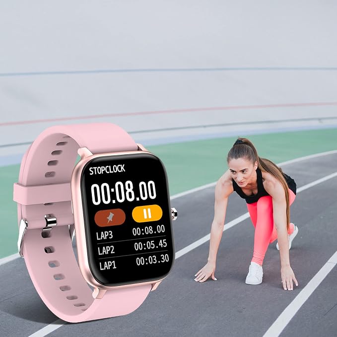 Smart Watch for Men Women Compatible with iPhone Samsung Android Phone 1.69 inch Full Touch Screen IP68 Waterproof Bluetooh Fitness Tracker Heart Rate/Sleep Monitor (Pink)