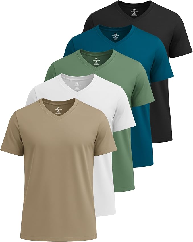 5 Pack Men's Dry Fit V Neck Gym Workout T Shirts Athletic Moisture Wicking | Cooling, Quick Dry, Breathable, Short Sleeve, Exercise, Cycling, Sports, Outdoor, Fitness, Golf, Crossfit, Hiking, Tennis