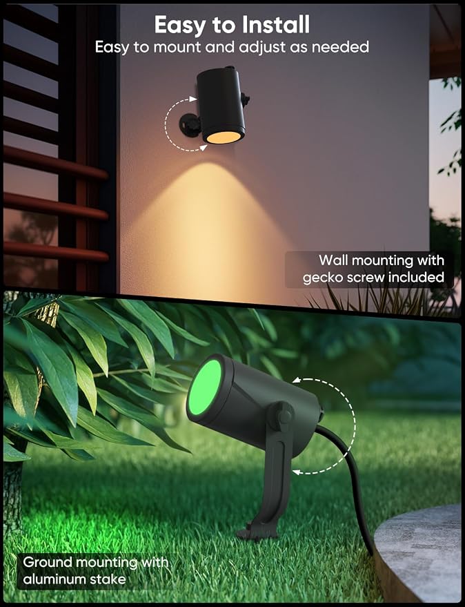 APPECK Smart Landscape Lighting Kit 36W, 6 Pack Outdoor Spot Lights RGBCW | Color Changing Landscape Lights, IP65 Waterproof, for Garden Pathway Yard, Daily Holiday Decor, Google Assitant Compatible