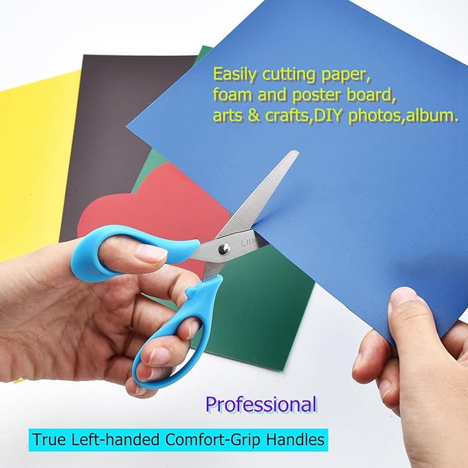 OneName Left-Handed Kids Scissors,5 Inch Left handed Scissors for Kids,Stainless Steel Blade Comfort-Grip Handles Safety Children Lefty Kid Scissor,Great for School,Classroom,Arts,Home 6 Pack