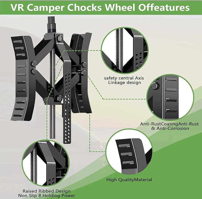 RVPNR217B RV Wheel Chock Stabilizer,Camper x chocks Travel Trailer, Wheel Chocks for Travel Trailers, Tire chocks rv Trailer (2 Packs) with Ratchet and Password Locks (Black)