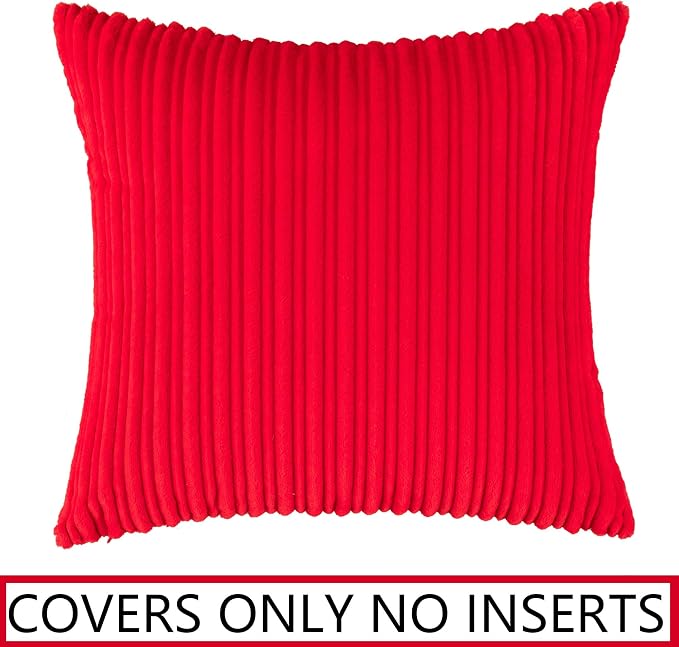 UGASA Valentines Corduroy Striped Soft Soild Decorative Square Throw Pillow Covers Set Cushion Cases Pillowcases for Sofa Bedroom, 1 Pc, 26x26inch, Red