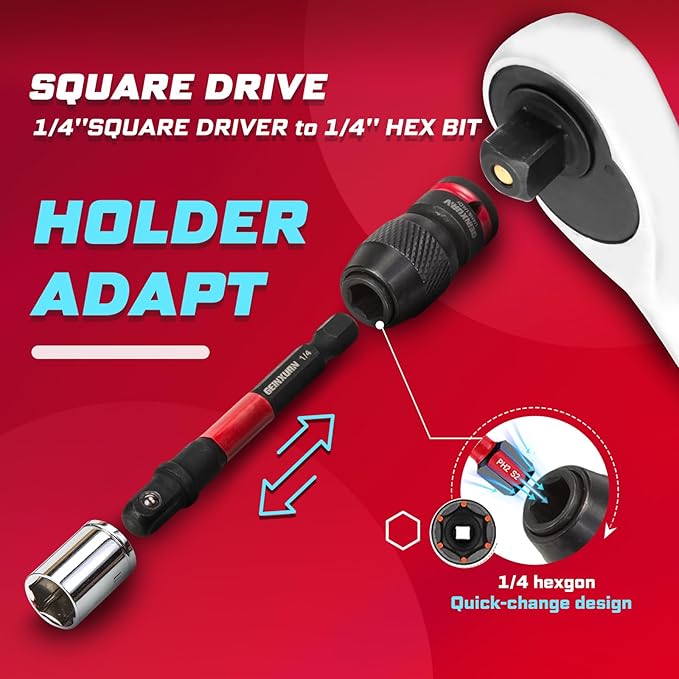 42Pcs Impact Screwdriver Set,Impact Screwdriver Bit Set Phillips/Hex/Torx/Square/Slotted Insert Power Bit Tips,Impact Nut Driver, Bit Holder and Screwdriver Handle with Black Storage Box Case