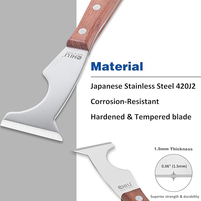 CHILI Tools 2PC. 5 IN 1 Stainless Steel Paint Scraper With Wooden Handle Hammer End, Made In Taiwan