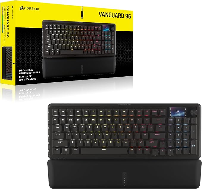Corsair Vanguard 96 Wired Mechanical Gaming Keyboard – 96% Layout, MLX Plasma Linear Switches, 8000Hz Polling, LCD Display, Virtual Stream Deck, G-Keys, SOCD Flashtap, QWERTY US – Black