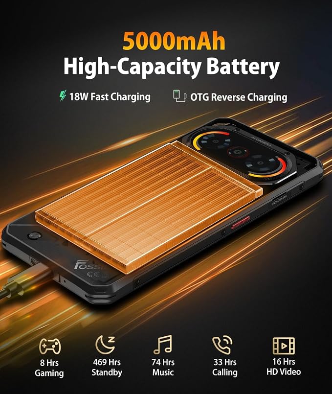 FOSSIBOT F114 28GB+256GB Rugged Phone-120Hz+6.67" Gorilla Glass, Slim 10.8mm Cell Phone Unlocked, Android 15 Waterproof Smartphone, 50MP AI Camera, 5000mAh Dual SIM 4G T-Mobile/NFC/IP68/IP69K(2026)