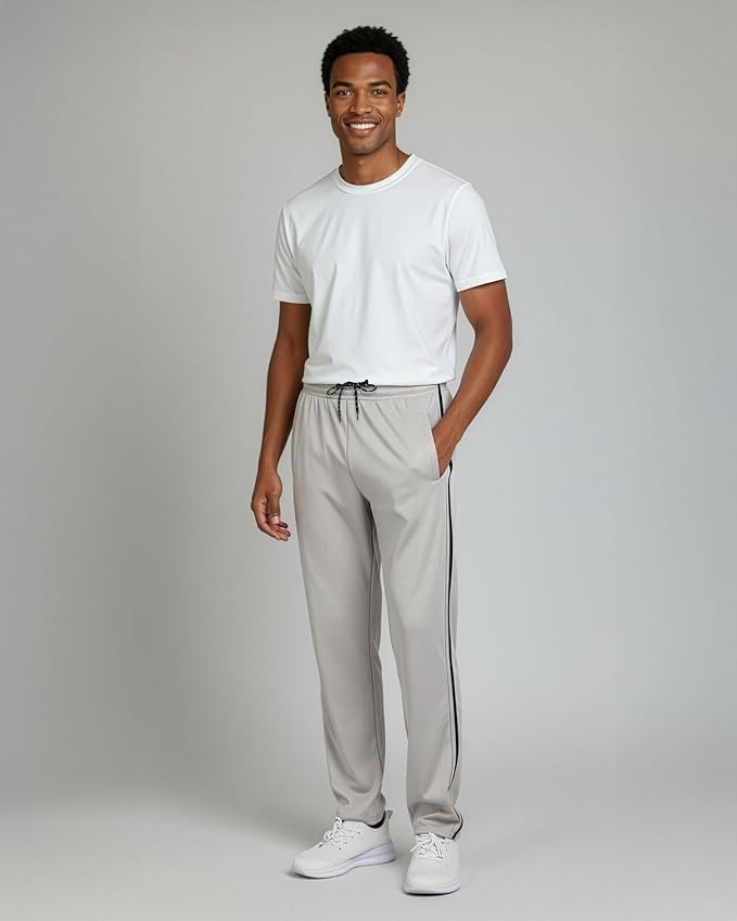 3 Pack Men's Mesh Open Bottom Sweatpants Active Athletic Workout Gym Pocket | Available in Big & Tall, Uncuffed, Elastic Waistband, Drawstring, Straight Leg, Running, Jogging, Exercise, Training, Sports