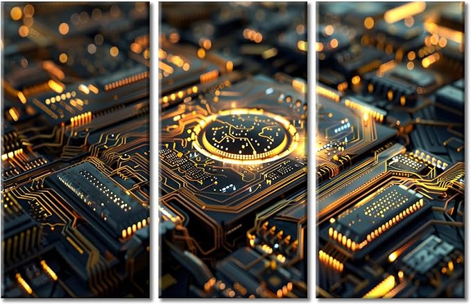 Canvas Wall Art Computer Processors CPU Picture Prints Wall Decor Advanced Circuitry Modern Art Home Decoration for Living Room, Bedroom and Office Decor Framed Ready to Hang (42"Wx28"H)