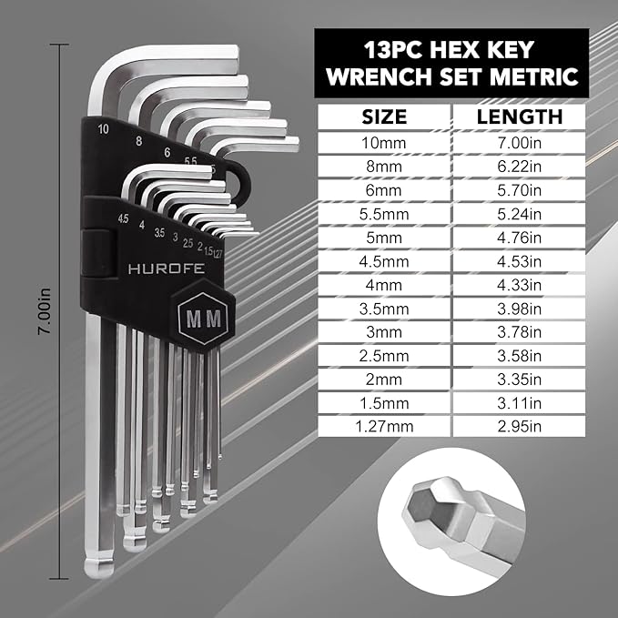 Hex Key Allen Wrench Set, 35-Piece Long Arm Inch/Metric/Torx Ball End with T-Handle, Chrome Vanadium Steel