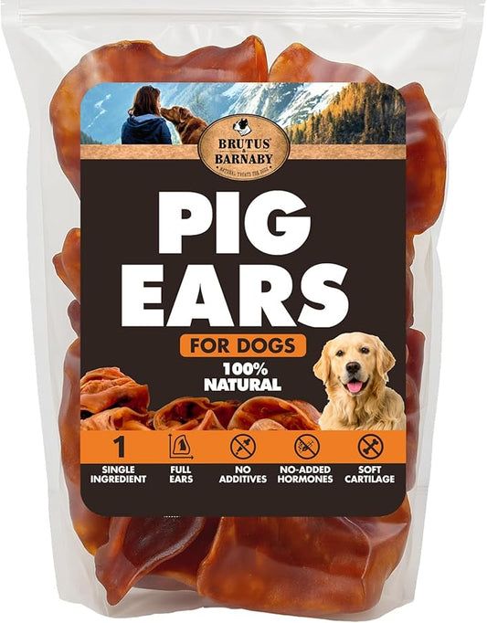 BRUTUS & BARNABY Whole Pig Ears for Dogs, 100 Ct. – All-Natural Single Ingredient Dog Chews, Slow Cooked & Fully Digestible Rawhide Alternative