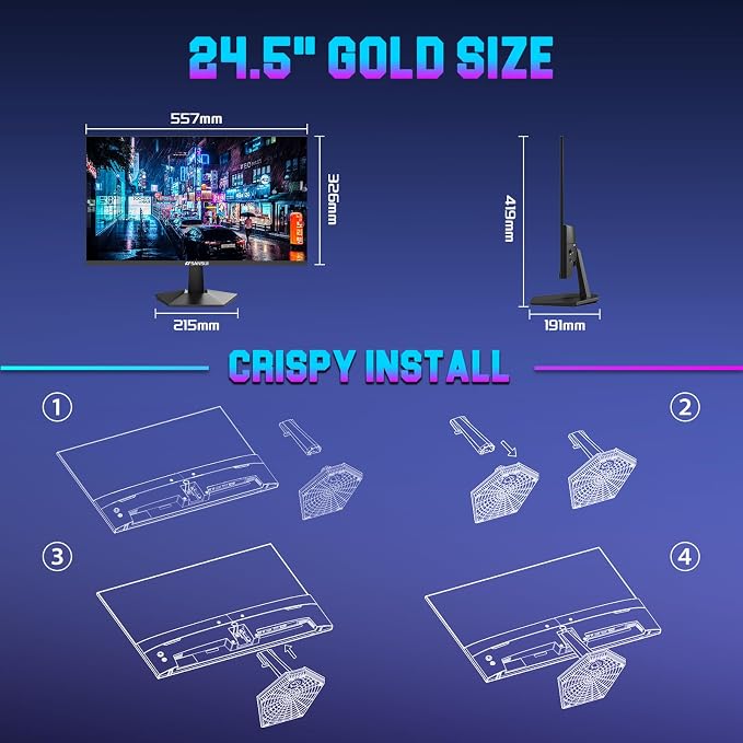SANSUI Gaming Monitor, 24.5" 300hz 240hz FHD 1080P 1ms FPS PC Monitor Gaming, HDR, FreeSync, DisplayPort x2 HDMI x2, Fast IPS, 120% sRGB, Audio Jack, VESA Support, Desktop Compatible(ES-G25X1 PRO)