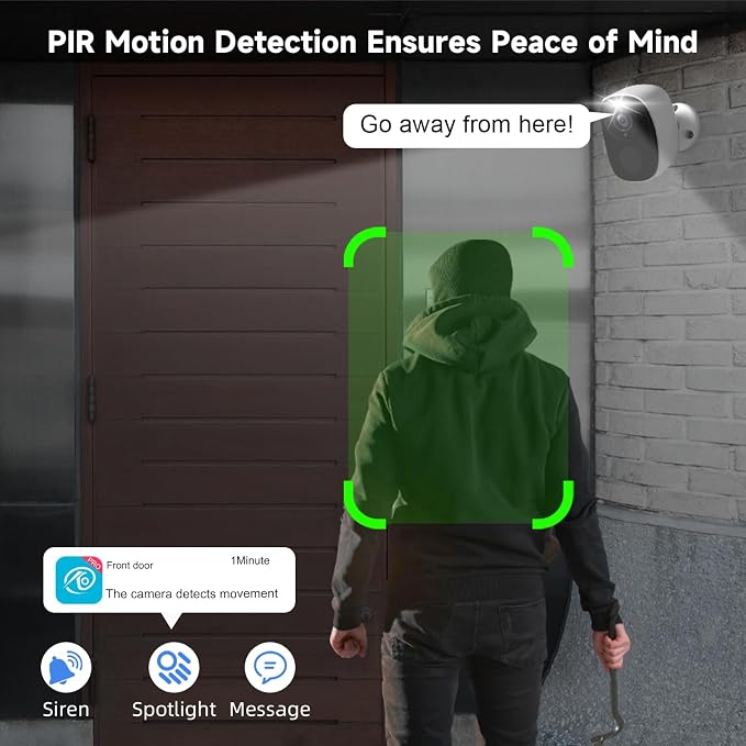 2K Security Camera Wireless Outdoor, 5GHz/2.4GHz WiFi Camera for Home Security Battery Powered, AI Motion Detection, Color Night Vision, 2-Way Talk,Siren,Spotlight,IP65,Works w/Alexa,Cloud/SD