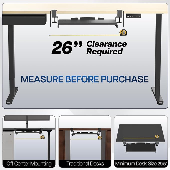VIVO Small Clamp-on Computer Keyboard and Mouse Under Desk Slider Tray, 20 x 11 inch Pull Out Platform Drawer, Light Wood, MOUNT-KB05ES-A | Keyboard Tray for Typing, Slide Out Platform, Extra Sturdy C-Clamp Mount System, Computer Drawer, White Frame