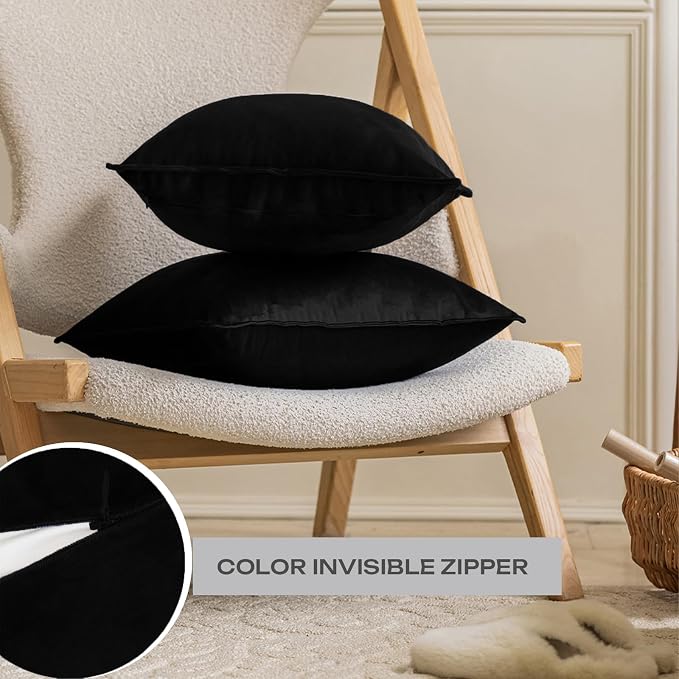 JIAHANNHA Velvet Black Throw Pillow Covers 20”x20”Pack of 2 Soft Decorative | Square Cushion Covers for Couch Sofa Bed Livingroom Car Home Decor,50x50Cm
