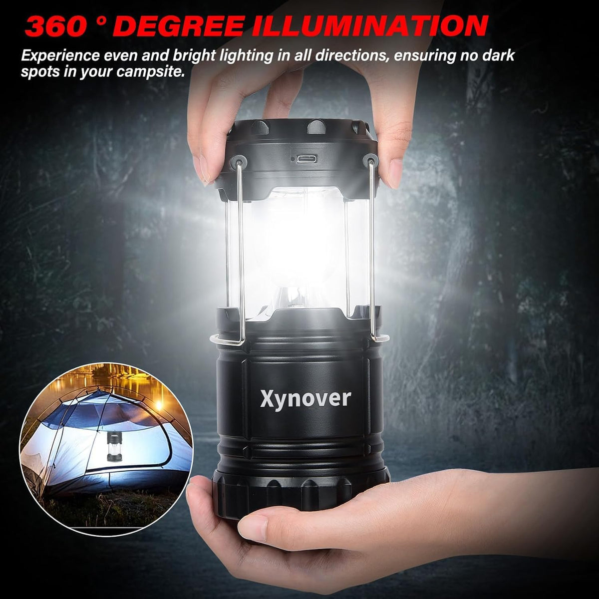 Skiennix Solar Camping Lanterns - 4-Pack Rechargeable LED with USB/Solar, Waterproof & Collapsible for Emergencies