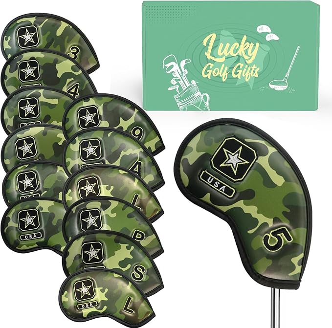 Golf Club Covers Iron Value 12 Pack Stylish Synthetic Leather Headcover, Embroidery Numbers Head Covers Universal Protector Fit Main Iron Wedge Clubs, Accessories Travel for Men Women