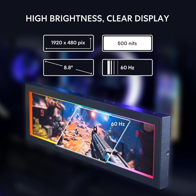 Lian Li 8.8" Universal Screen for PC - Adjustable Mounting for Any Computer Setup - Customizable ARGB Frame - PC Temperature Display Panel - LCD Screen Display - Mini Monitor - SM088X (US88 v1 Black)