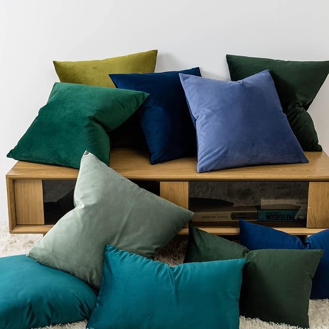22x22 Velvet Throw Pillow Covers Set of 2 for Couch Sofa Bed,Peacock Blue | JUSPURBET Decorative Pillow Covers with Invisible Zipper for Modern Living Room Bedroom Home Decor