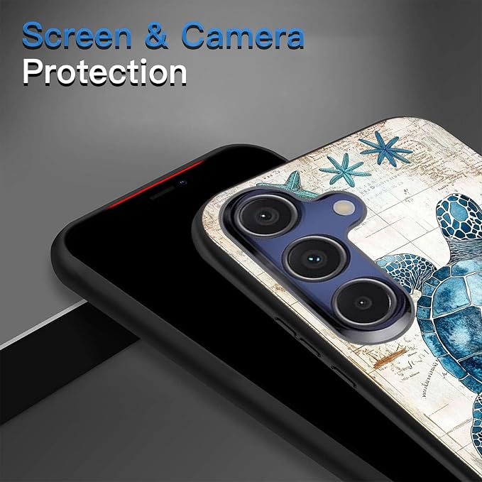 Designed for Galaxy S24 FE Phone Case,Slim Silicone Shockproof Protective Case for Galaxy S24 FE 6.7 inch,Sea Turtle Illustration