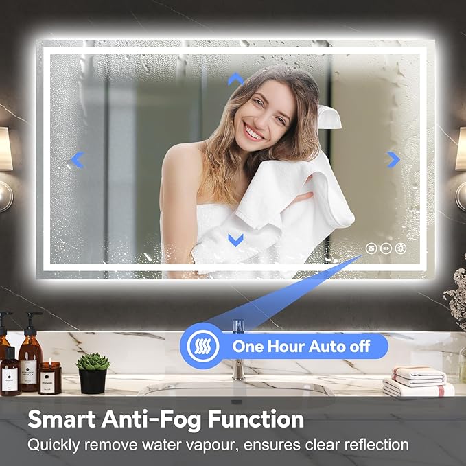 LED Bathroom Mirror 32x48 Inch Anti-Fog Bathroom Mirror with Lights, Wall Mounted Lighted Vanity Mirrors, Dimmable, Backlit + Front Lit, Smart Bathroom Vanity Mirror with 3 Colors Temperature